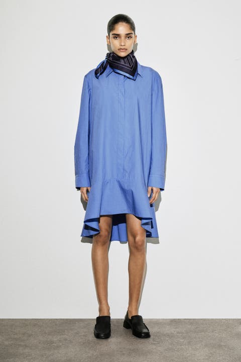 Flared Cotton Mini Shirt Dress