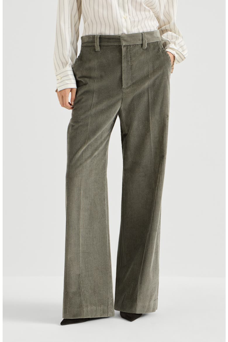 Cotton corduroy loose trousers with monili, Main, color, Origano