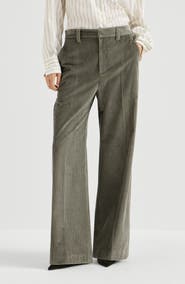 Brunello Cucinelli Cotton corduroy loose trousers with monili