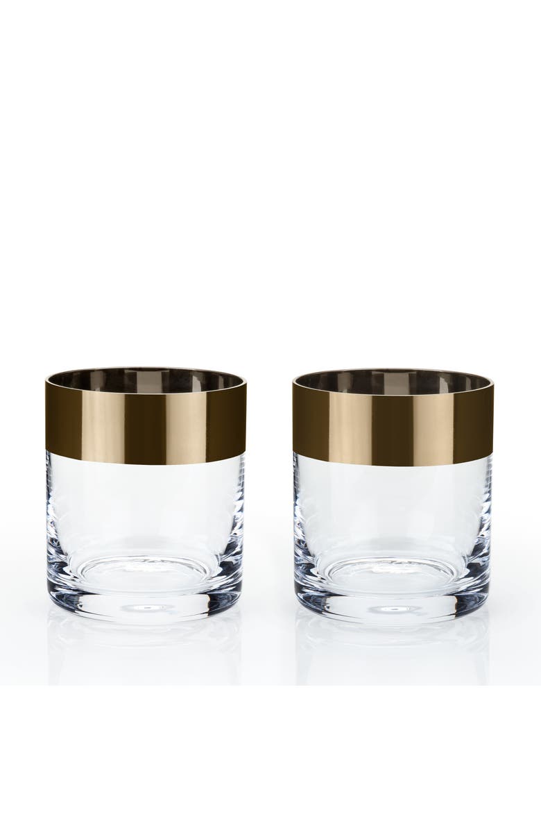 Viski Irving Crystal Tumblers with Bronze Rim Set of 2, Alternate, color, Clear