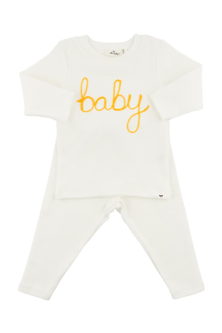 "baby" Golden Embroidered Two Piece Set, Main, color, Cream