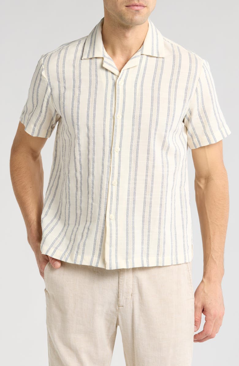 DENIM AND FLOWER Stripe Textured Camp Shirt, Main, color, Cream