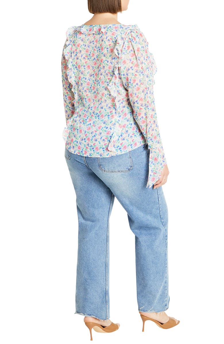 City Chic Lidia Floral Ruffle Long Sleeve Chiffon Top, Alternate, color, Delicate Ditsy