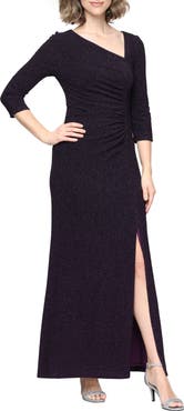 SL FASHIONS Metallic Knit Ruched Cocktail Dress
