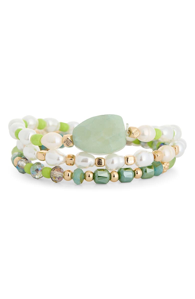NORDSTROM RACK Set of 3 Beaded Stretch Bracelets, Main, color, Green Multi