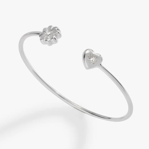 Love Luck Heart And Clover Flex Cuff Bracelet