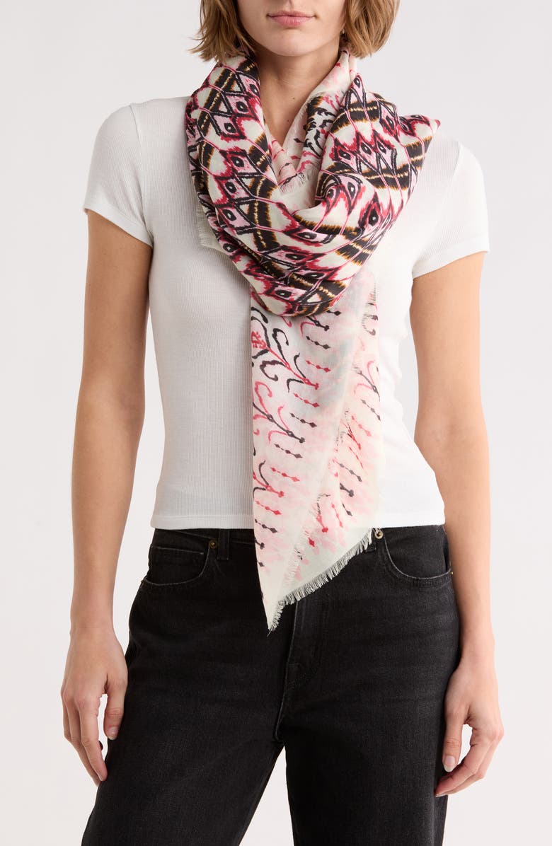 Longchamp Ikat Print Scarf, Main, color, Ivory