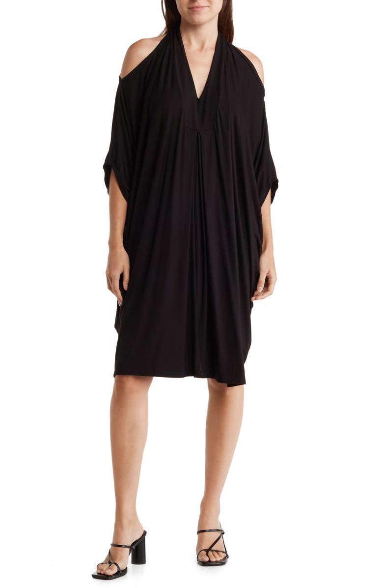 GO COUTURE Cold Shoulder V-Neck Dress, Main, color, Black