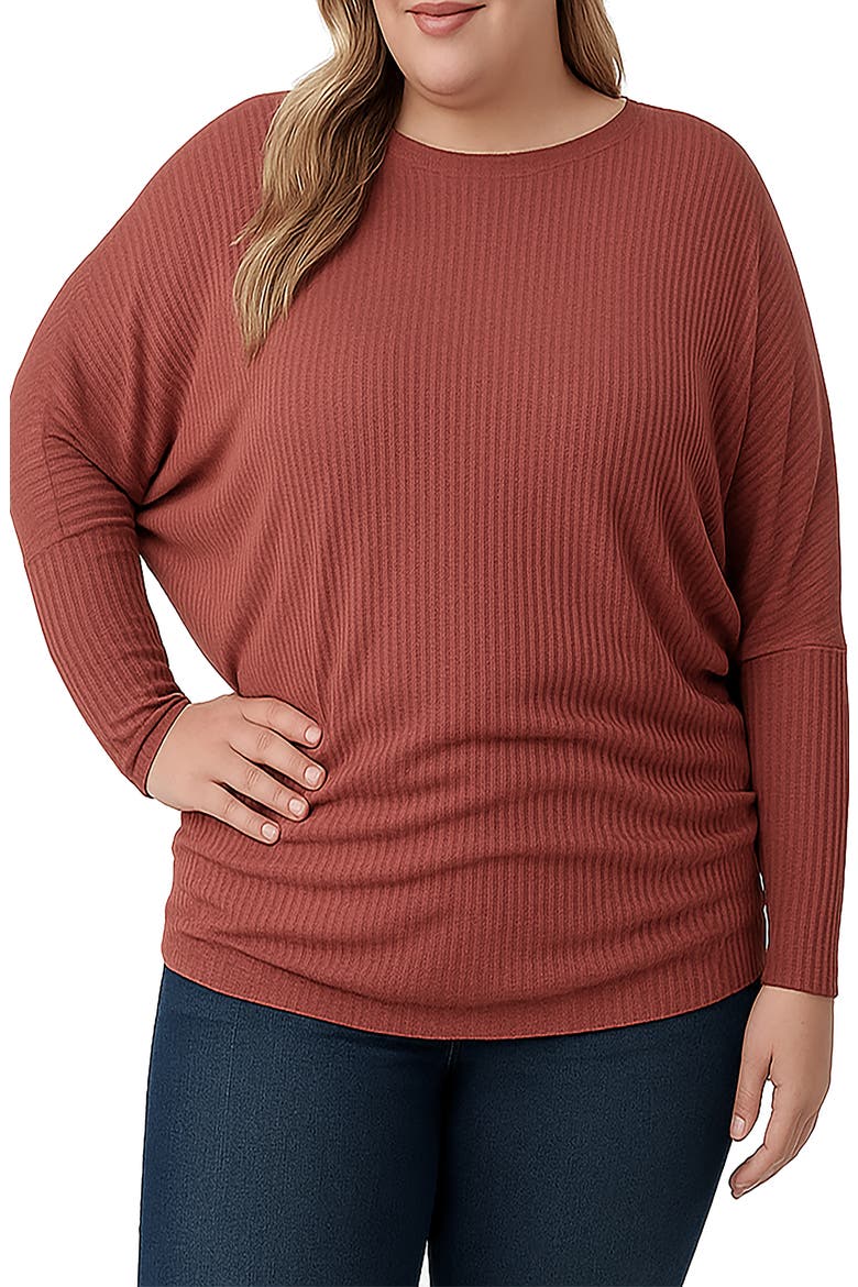 Batwing Sleeve Rib Top, Main, color, CORAL