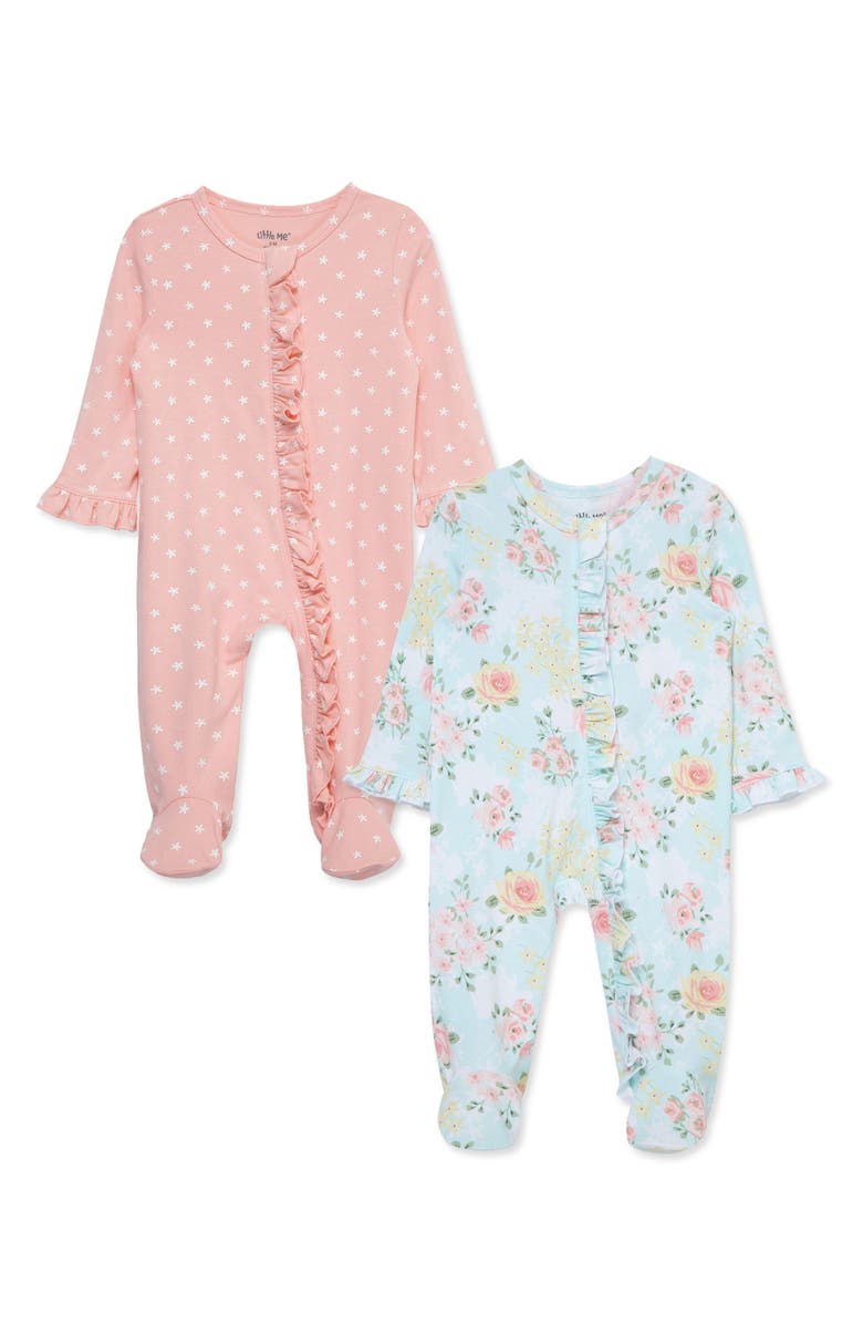 Little Me Meadow Ruffle Assorted 2-Pack Footies, Main, color, 