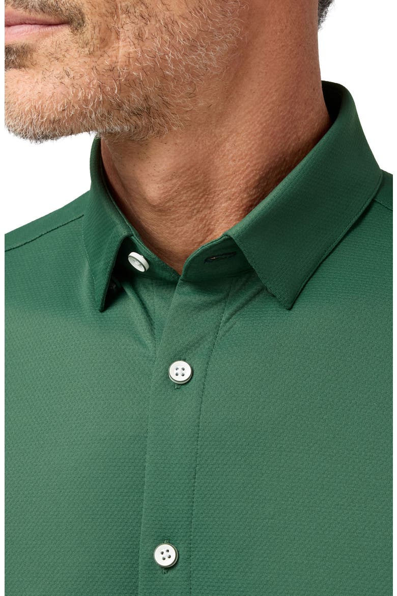 Halyard Trim Fit Solid Short Sleeve Performance Button-Up Shirt, Alternate, color, PINE