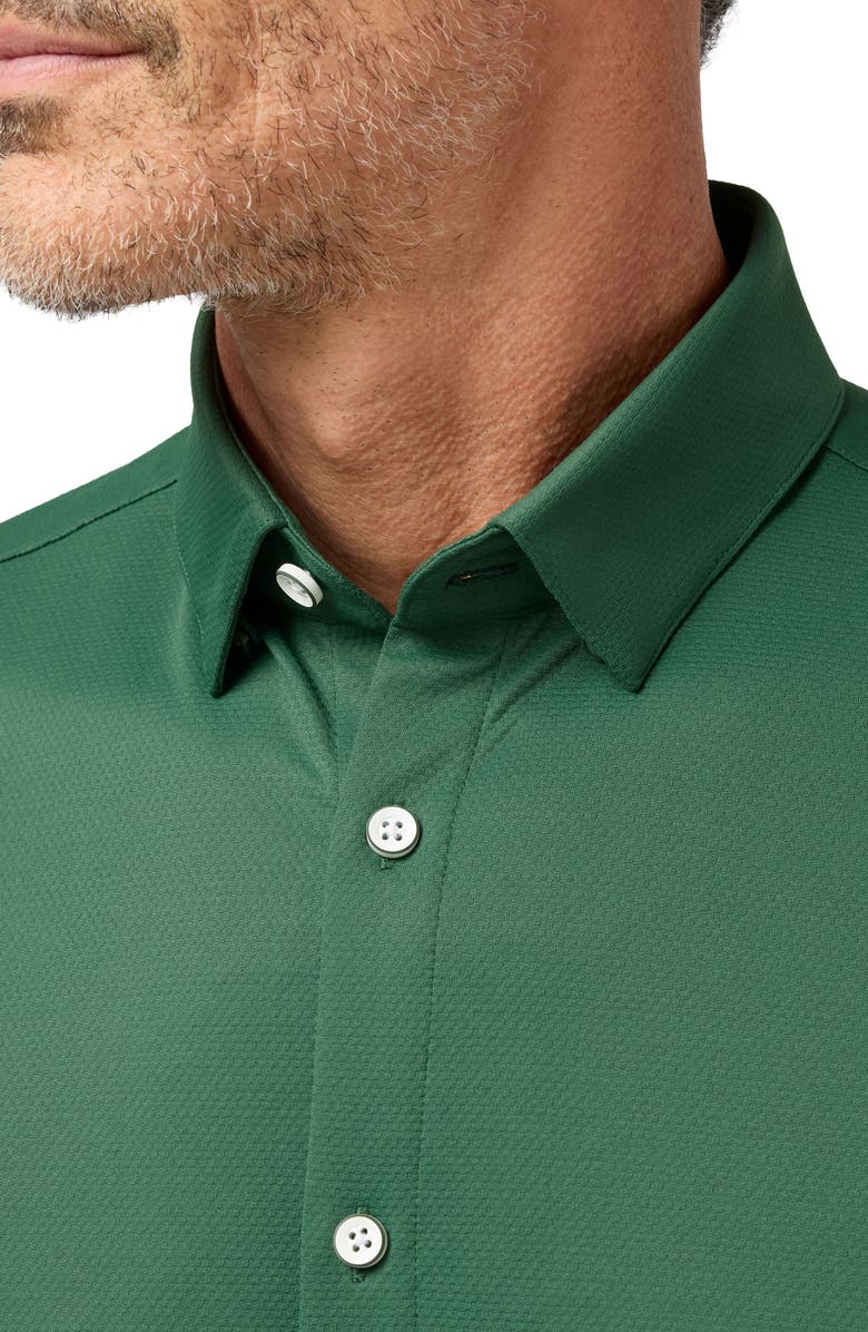 Mizzen+Main Halyard Trim Fit Solid Short Sleeve Performance Button-Up Shirt, Alternate, color, Pine