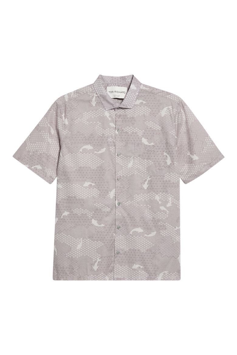Katazome Short Sleeve Button Up Shirt, Alternate, color, POMEGRANATE