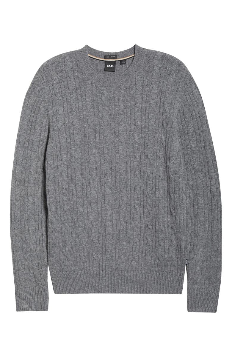 BOSS Hetico Cable Stitch Virgin Wool & Cashmere Sweater, Main, color, Medium Grey