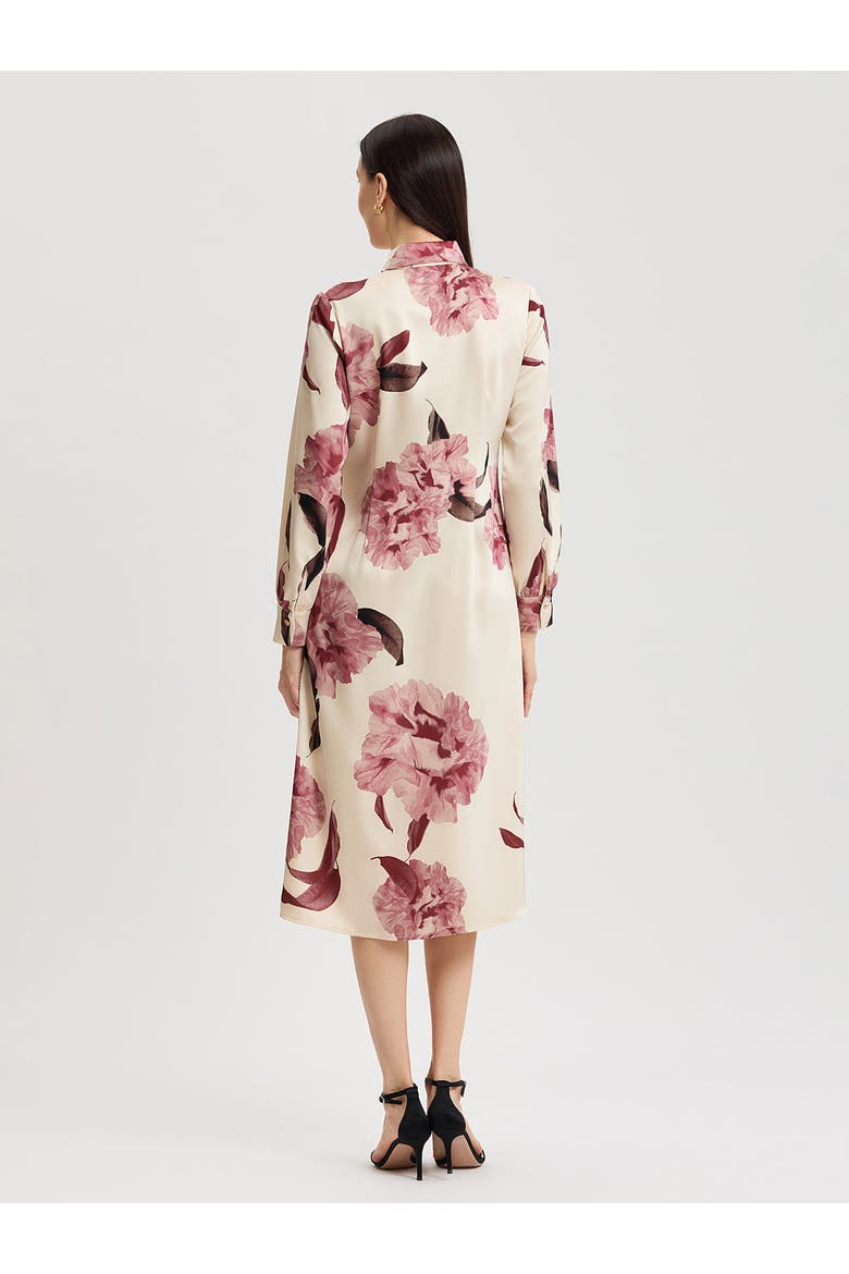 Floral Crepe de Chine Midi Shirtdress, Alternate, color, Honeysuckle/Russet/Charmeuse