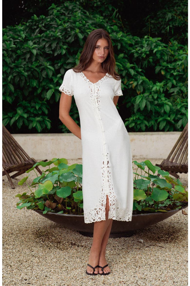 Merona Embroidered Midi Dress, Alternate, color, Off White