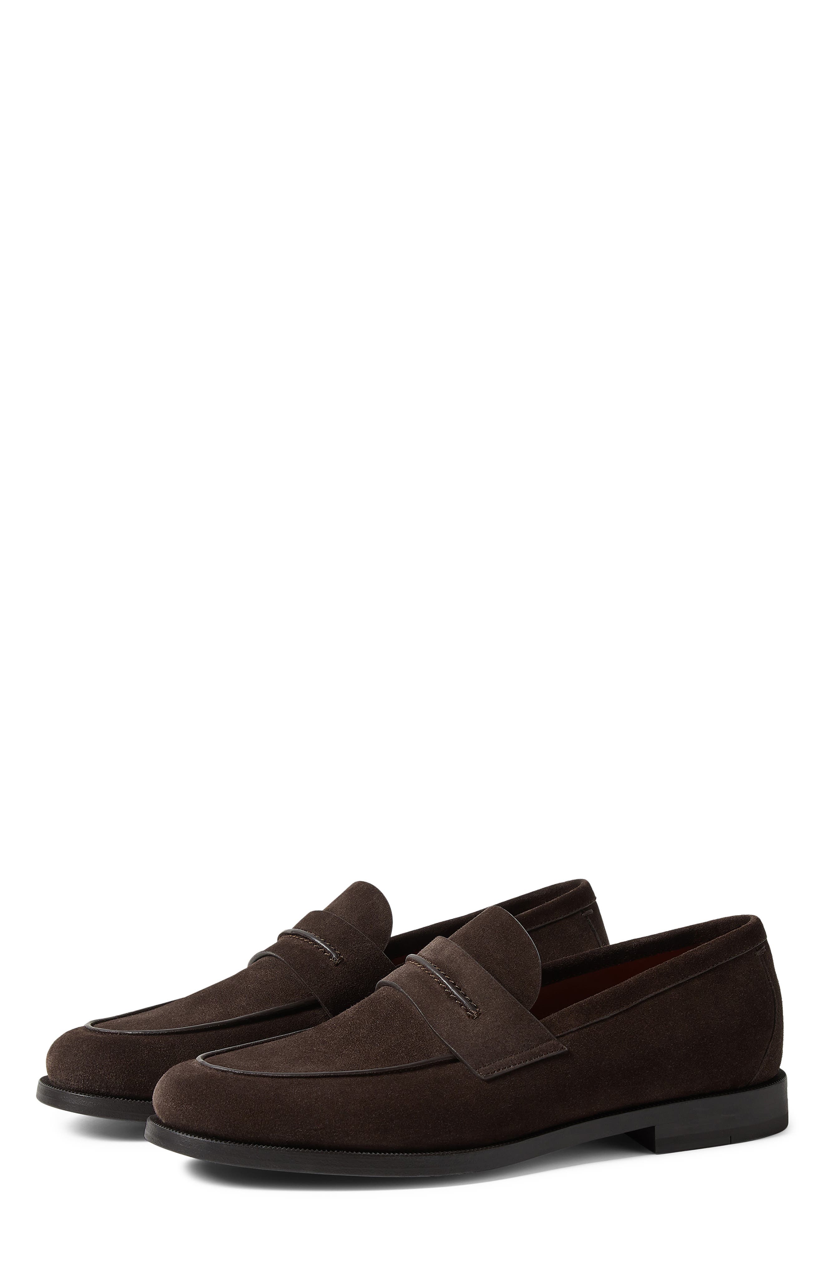 ZEGNA Suede Driving Loafer, Main, color, Dark Brown
