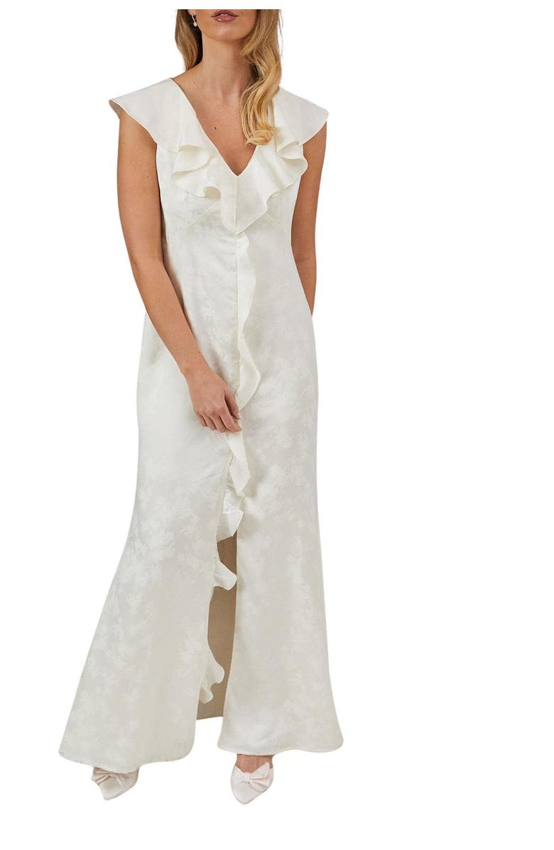 Oasis Satin Jacquard V-Neck Bridesmaid Dress, Alternate, color, Champagne