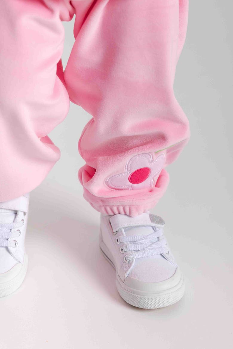 Velour Jogger Pants With Flower, Alternate, color, Pink
