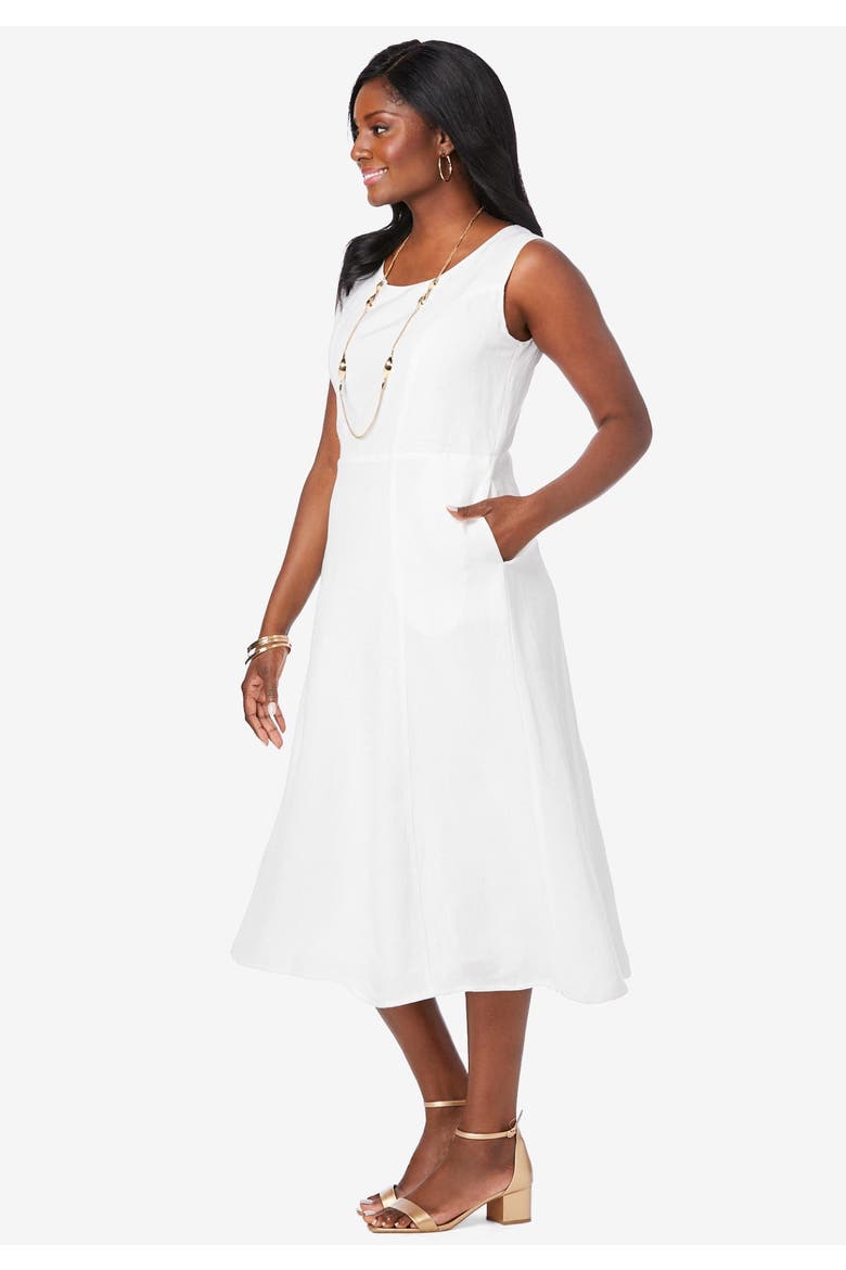 Linen Fit & Flare Dress, Alternate, color, RICH BROWN