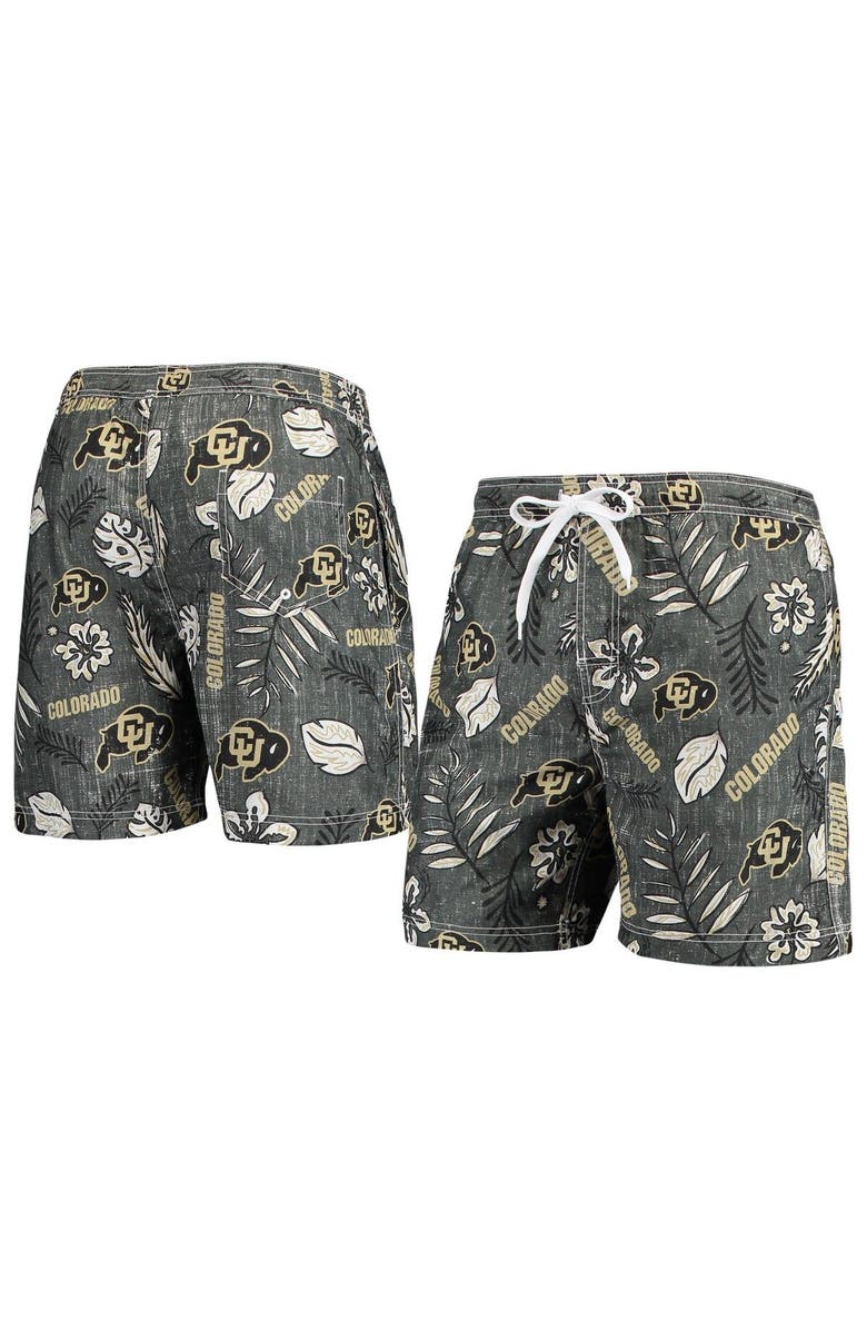 Wes & Willy Men's Wes & Willy Black Colorado Buffaloes Vintage Floral Swim Trunks, Main, color, 