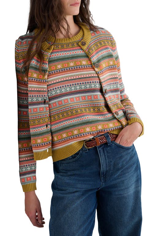 Seasalt Cornwall Cove Cottage Fair Isle Stripe Organic Cotton Cardigan In Green