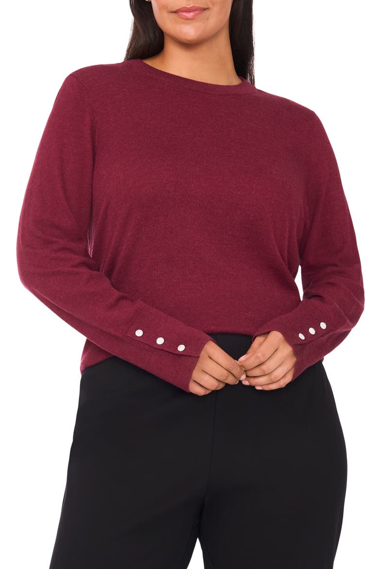Button Cuff Cotton Blend Sweater, Main, color, BURGUNDY