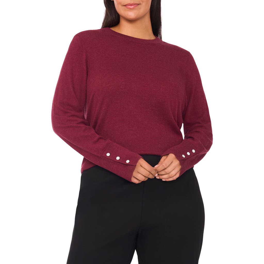 Halogenr Halogen(r) Button Cuff Cotton Blend Sweater In Burgundy
