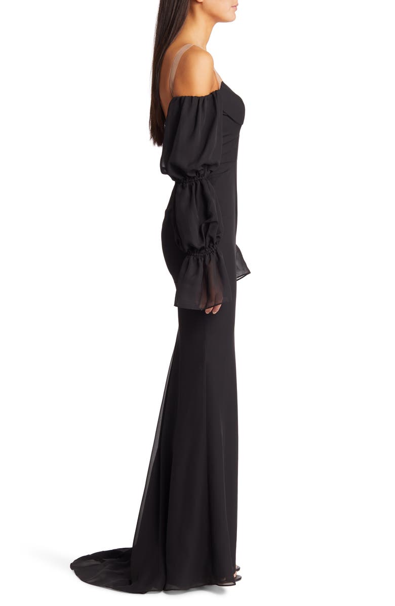 Katie May Estella Tiered Long Sleeve Strapless Mermaid Gown, Alternate, color, 