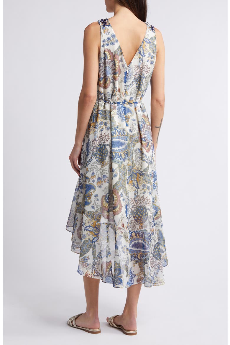 Allison Floral Beaded Belted High-Low Sleeveless Dress, Alternate, color, BLUE/ IVORY MULTI