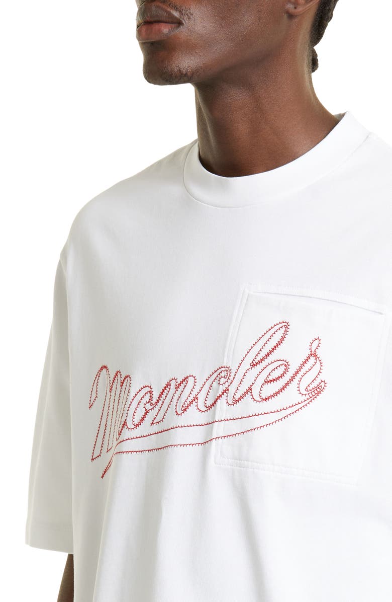 Moncler Embroidered Logo Cotton Pocket tee, Alternate, color, 