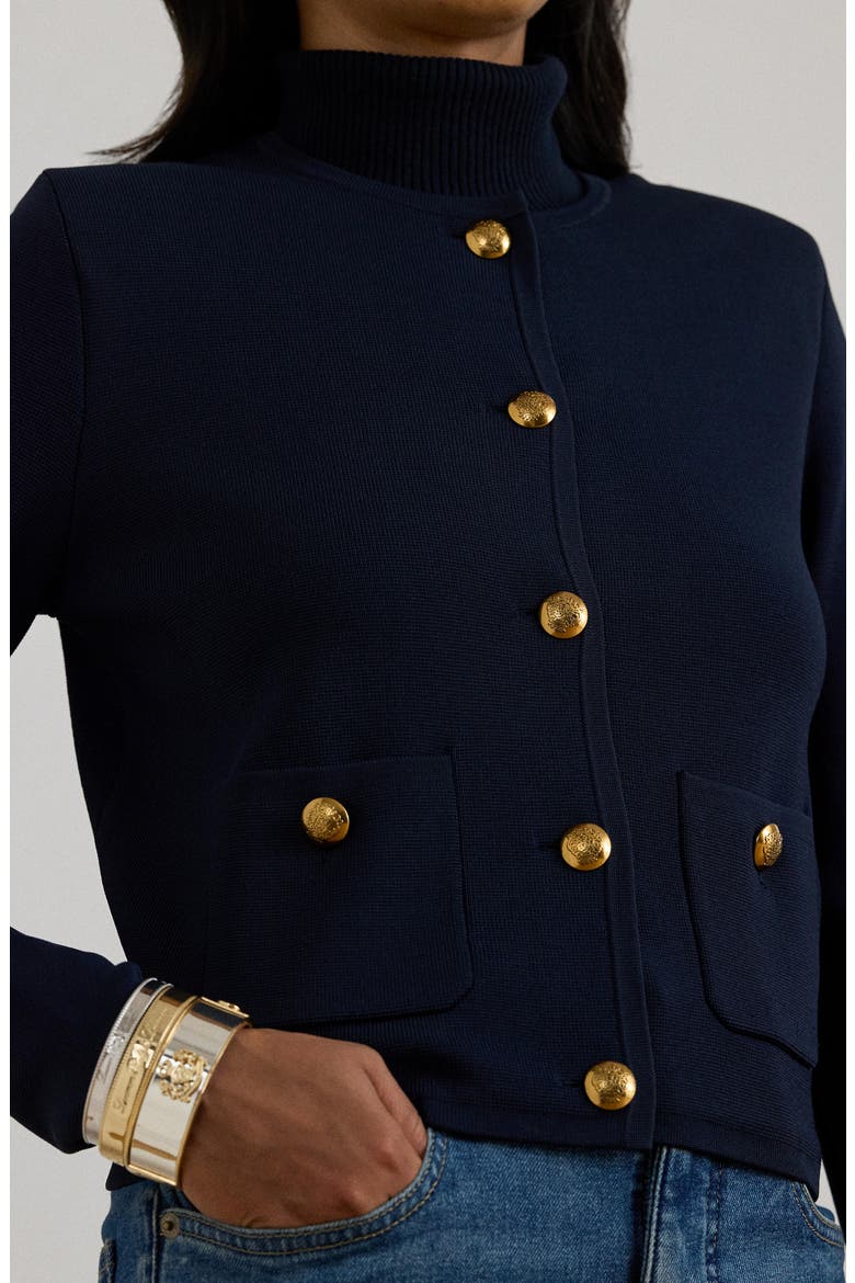 Crewneck Crop Sweater Jacket, Alternate, color, LAUREN NAVY
