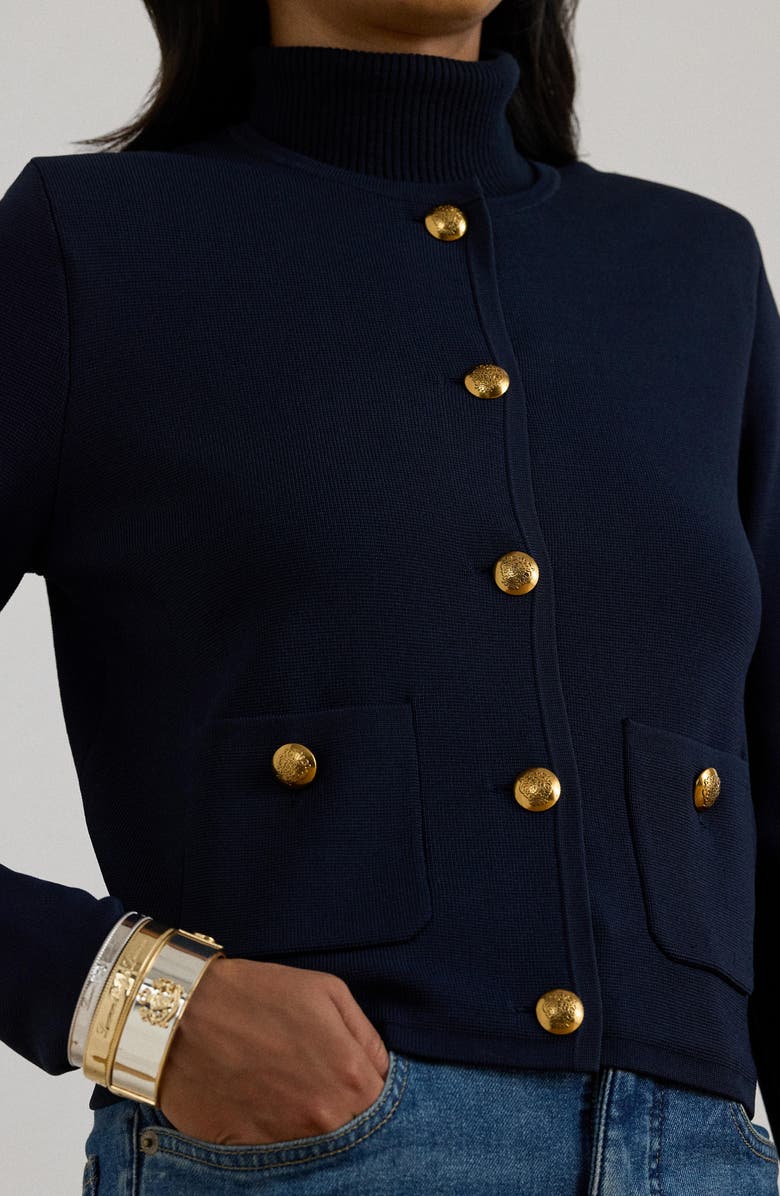 Lauren Ralph Lauren Crewneck Crop Sweater Jacket, Alternate, color, Lauren Navy