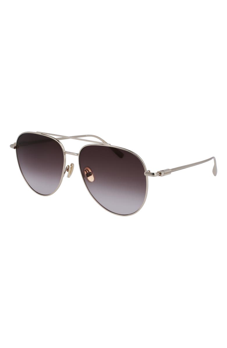 FERRAGAMO Gancini Evolution 61mm Aviator Sunglasses, Alternate, color, Gold/ Brown Gradient