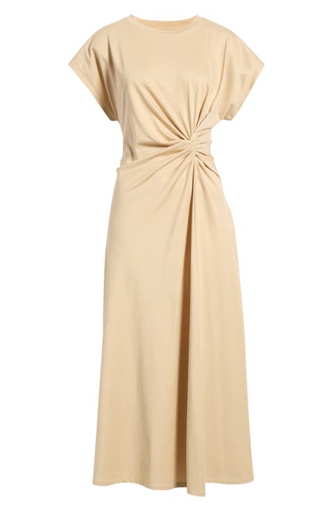 Crew Neck Side Twist Midi T-Shirt Dress