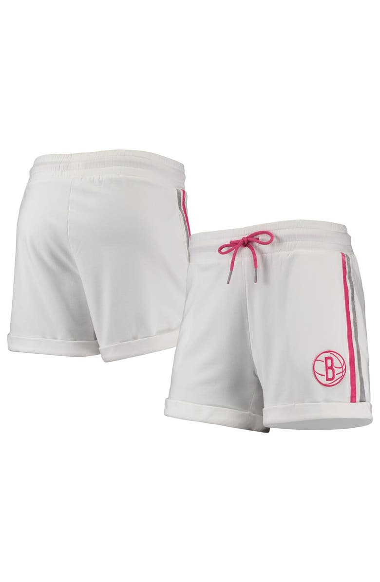 LUSSO Women's Lusso White/Pink Brooklyn Nets Melody Cuffed Tri-Blend Shorts, Main, color, White