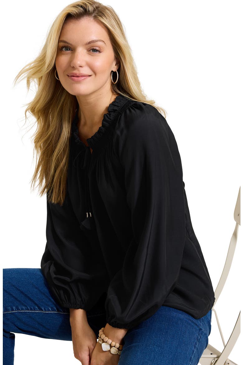 Tie Neck Peasant Top, Alternate, color, BLACK