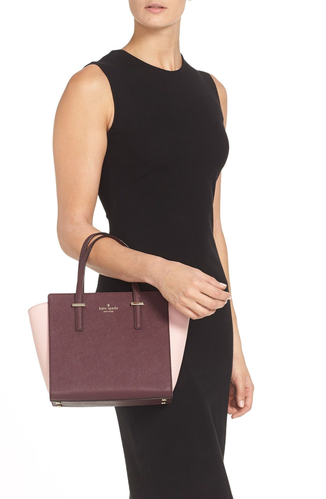'cedar street - small hayden' leather satchel, Alternate, color, MULLED WINE/ ROSE JADE