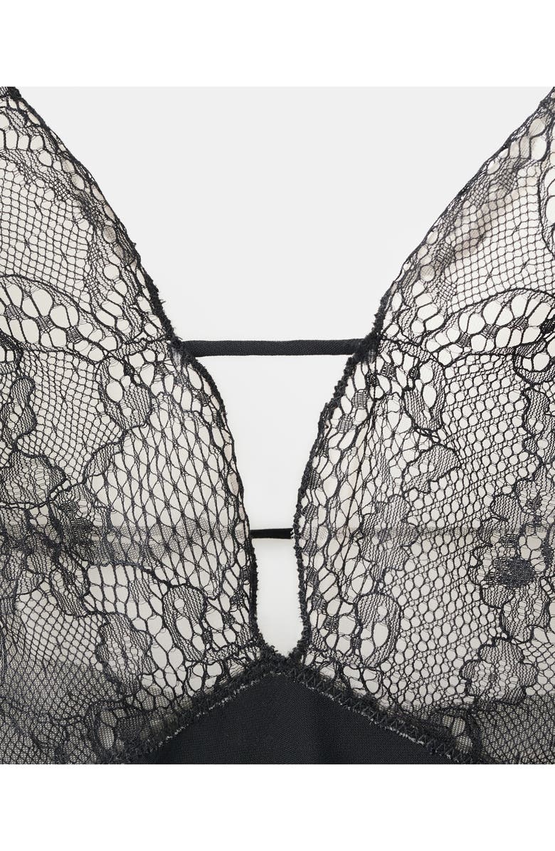 MANGO x Kaia Gerber Lace Combo Bodysuit, Alternate, color, Black