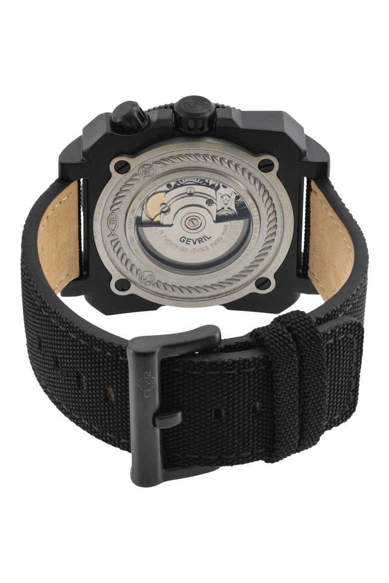 XO Submarine Canvas Strap Watch, 44mm, Alternate, color, BLACK