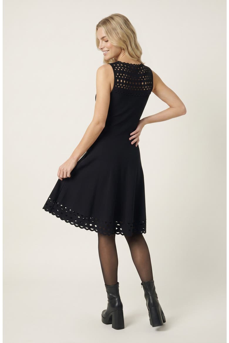 Sleeveless High Neck Eyelet Midi Dress, Alternate, color, Black