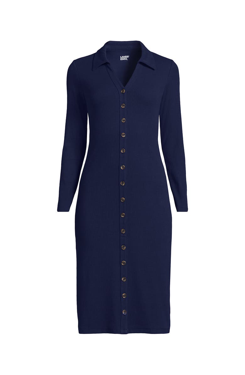 Lands' End Knit Rib Button Front Dress, Alternate, color,
