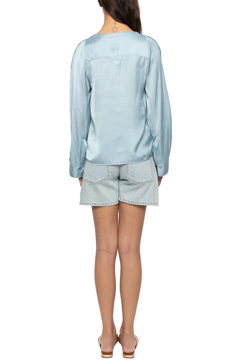 Torny Satin Split Neck Top, Alternate, color, SKY