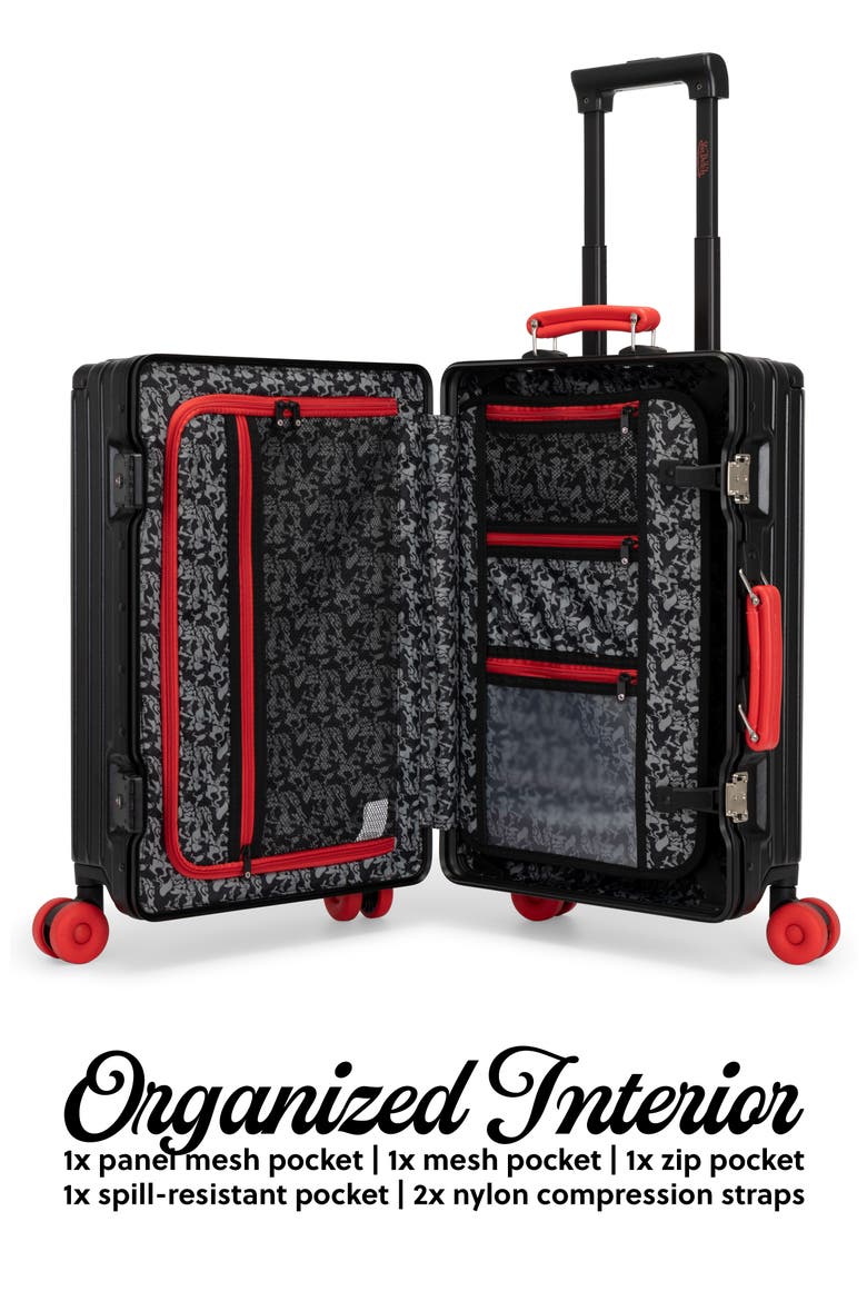 Cross Roads Polycarbonate Carry-on Suitcase with Aluminum Frame, Alternate, color, Black with Red accents
