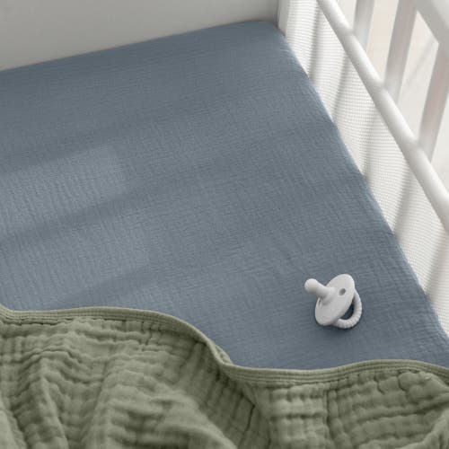Comfy Cubs Muslin Fitted Bassinet Crib Sheet In Pacific Blue