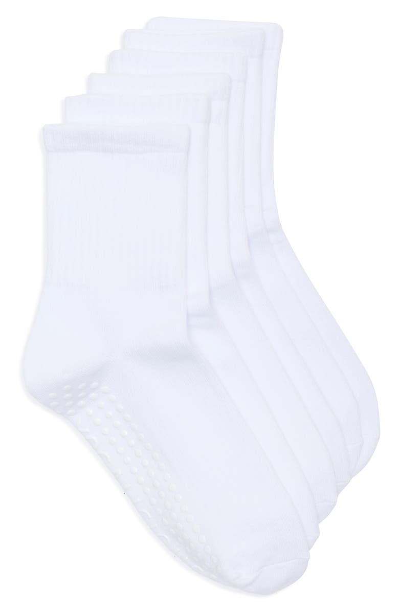 YOGALICIOUS Pack of 3 Pilates Crew Socks, Main, color, White Pack