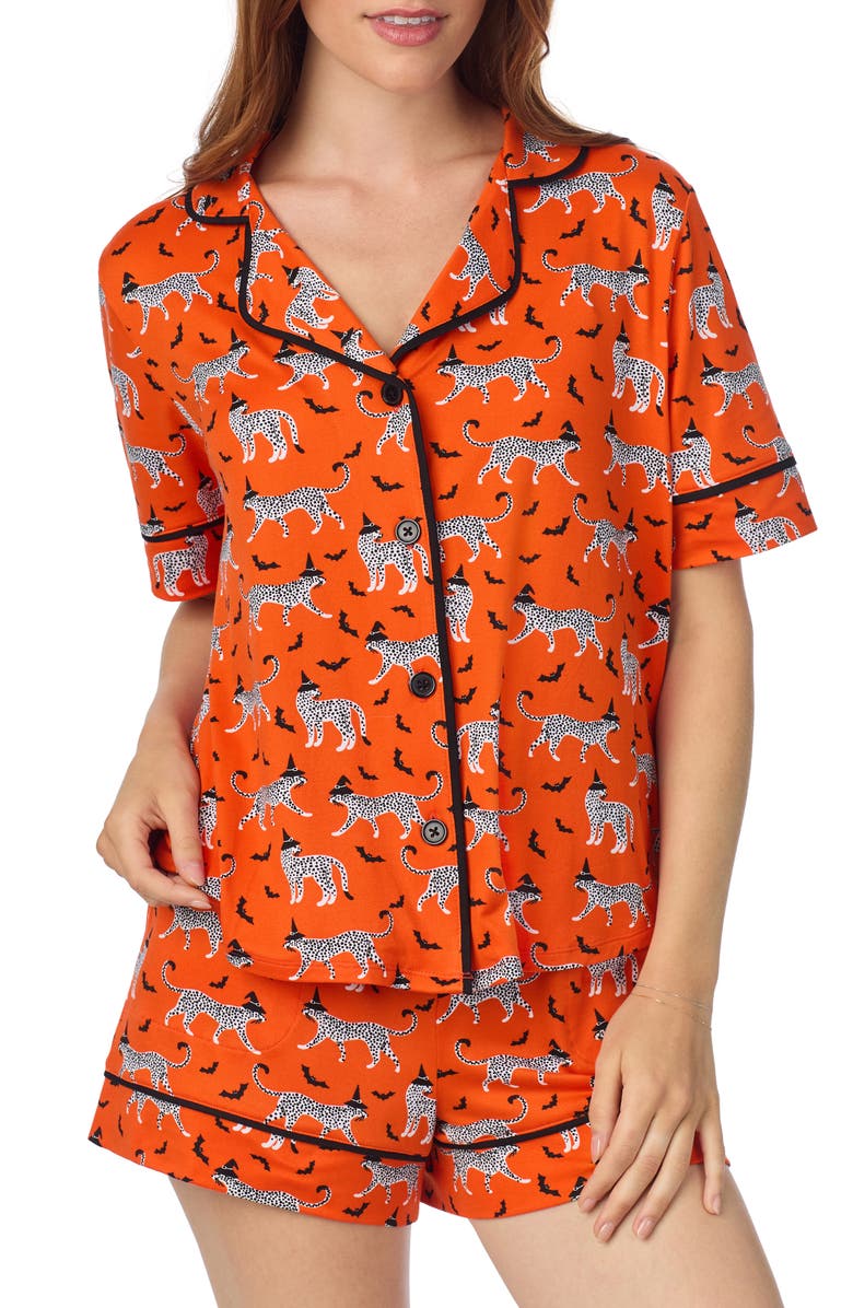 Room Service Pjs Print Short Pajamas, Alternate, color, Orange Print