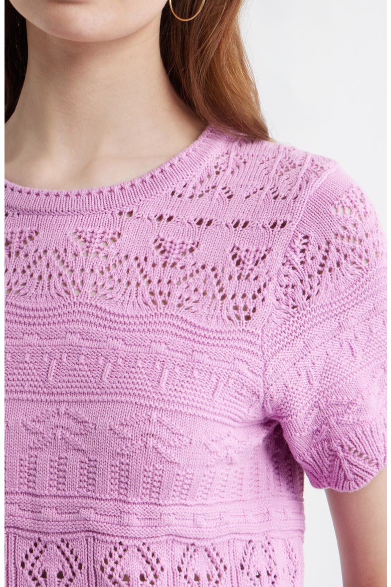 Pointelle Cotton Crewneck Sweater, Alternate, color, PINK GALE
