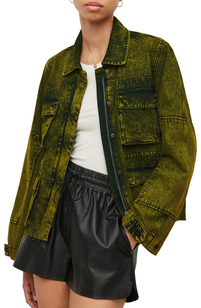 AllSaints Finch Acid Wash Denim Military Jacket, Main, color,