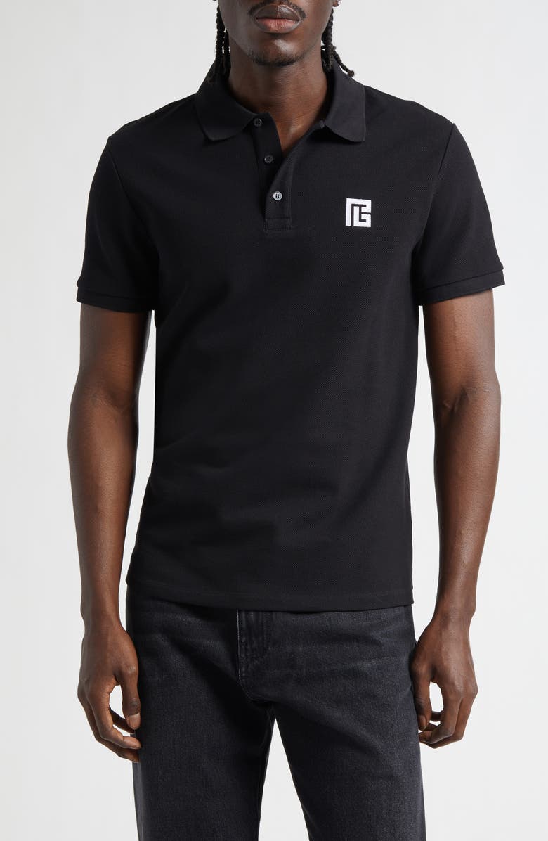 Balmain Embroidered Logo Cotton Polo, Main, color, Eab Blk/ White